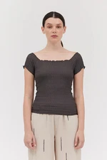 GRADE & GATHER Smoke Grey Short Sleeve Stretch Top