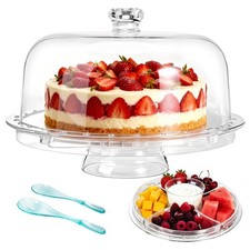 6-in-1 Multi-Functional Cake Stand with Dome Cover, BPA-Free Acrylic Serving ...