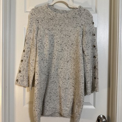 Madewell Donegal Button Sleeve Sweater Dress S Tunic Cream Speckled Wool Blend