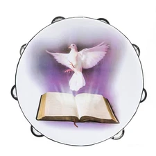 Tambourine 10 inch Dove Bible Double Row Jingle Tambourine for Adults,Handbel...