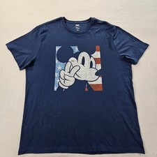 Mickey Mouse US Flag Disney Blue Short Sleeve Cotton Blend T-Shirt Men's XL