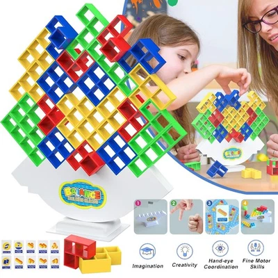 64x Tetra Tower Spiel Balance Stacking Blocks Game Team Tower-Spiel Stapelblöcke - Bild 1 von 4