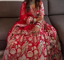 Red Bridal Lehenga Set with Heavy Embroidery   Lehenga, Blouse  2 Dupattas