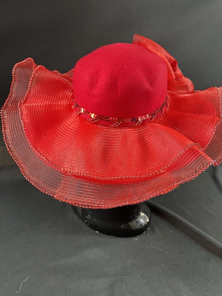Винтажная красная широкополая шляпа Deborah New York — 100% шерсть, сделано в США - Изображение 4 из 4