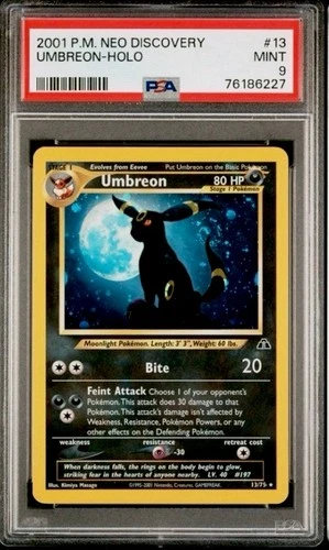 PSA 9 🌕 UMBREON #13 NEO DISCOVERY HOLO w/ SWIRL 🌀 2001 Pokémon TCG PSA9 MINT