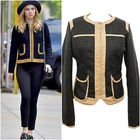 Womens PU leather quilted zip black beige blazer fitted crew neck jacket M 8 36