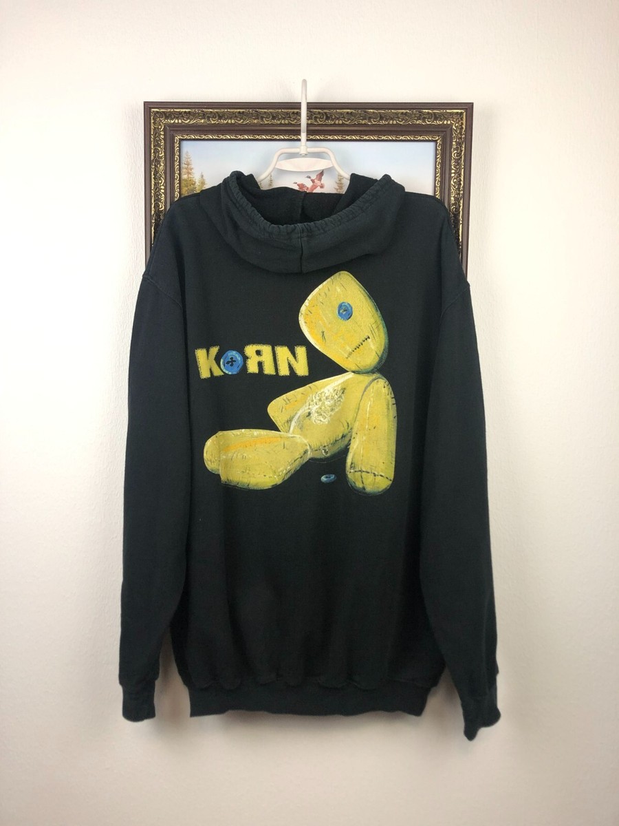 Vintage 90's Korn Issue Band Metal Hoodie Jacket Over Print Black