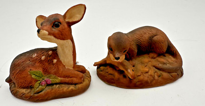 2er Set Figuren Porzellan MARURI MASTERPIECE Enesco Rehkitz Fischotter ca.6-7cm