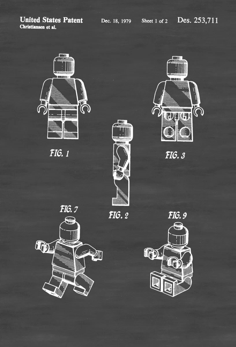 Lego Man Toy Figure Blueprint Patent Poster Print A4