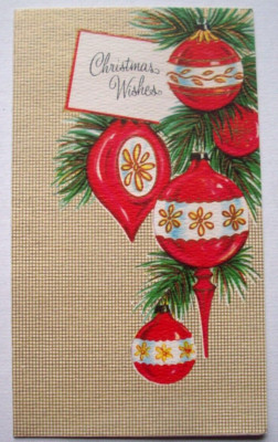 Ornaments w golden highlights vintage Christmas Greeting Card