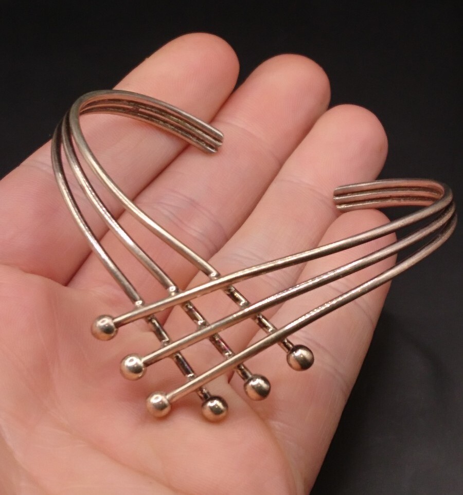 Solid Sterling Silver Torque Bangle. Unusual Desi… - image 1