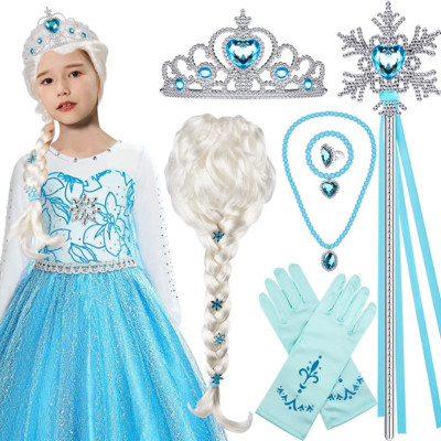 Elsa Wig Frozen Elsa Braid with Princess Tiara Princess Elsa Dress up Costume Ac