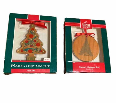 HALLMARK   1989 and 1990 MAYOR S CHRISTMAS TREE (Set Of 2) MIB Crown Center