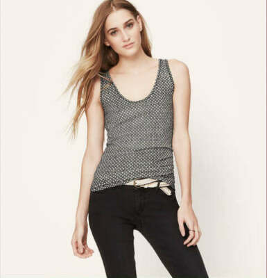 ANN TAYLOR LOFT Sunwashed Sleeveless Tank Mini Club Black Vanilla Top - Medium