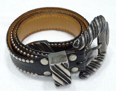 Al Beres USA Sterling Silver Plate Studded Black Leather  display picture 1