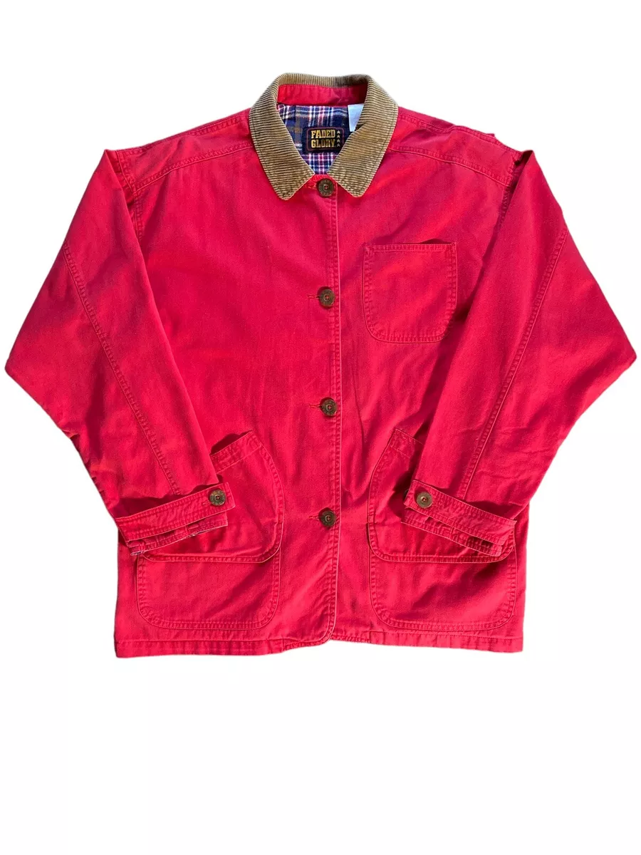 Women s Faded Glory Jacket Coat Red W Corduroy Collar Lined Sz S