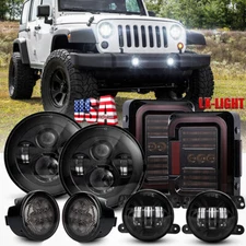 8pcs For Jeep Wrangler 07-17 Smoke Tail Lights 7" Led Headlights Fog Turn Lamps
