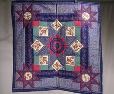 New Handmade Wall Hanging / Lap Quilt "Stars  Floral Design" / Dark Blue / 29"