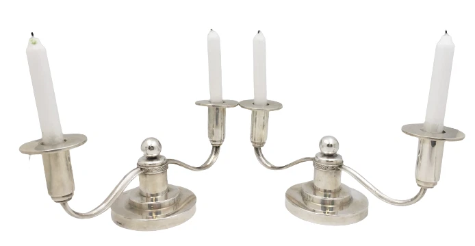 Thune Norwegian Silver Pair 2 Light Candelabra Mid Century Modern Jensen Style