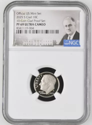 2025 S Clad Roosevelt Dime 10C 10Coin Proof Set NGC PF69 Ultra Cameo