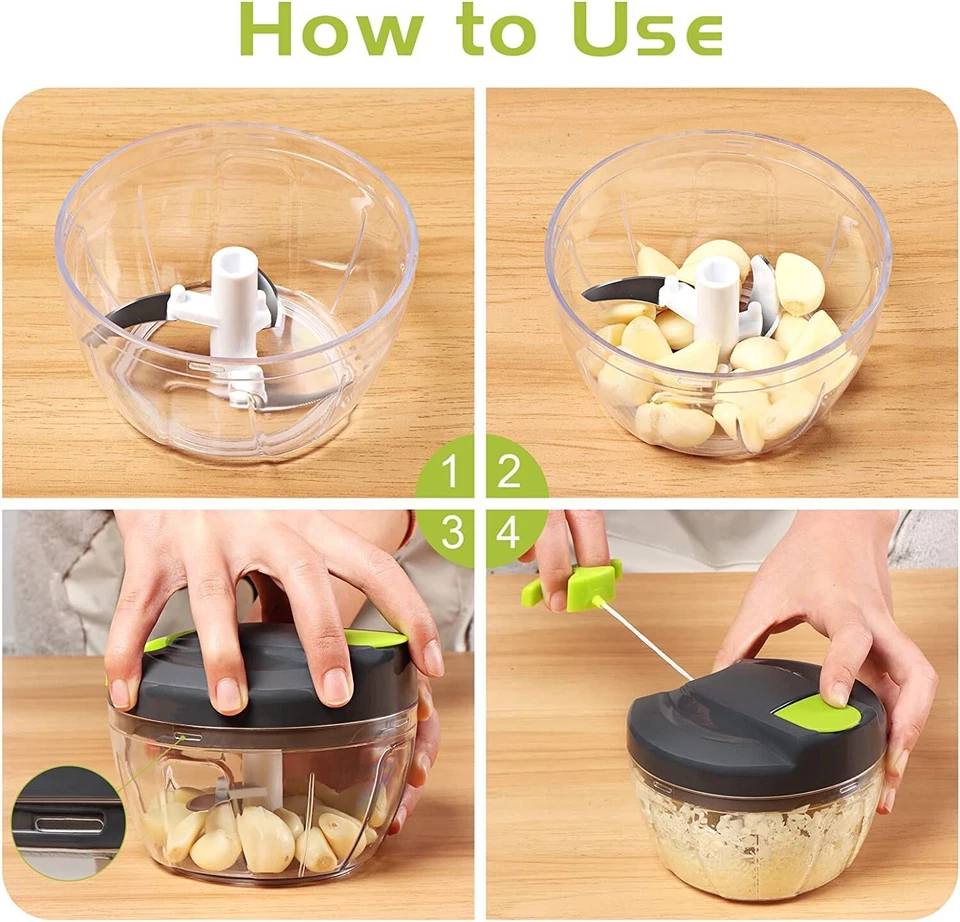 Pull String Hand Chopper Manual Food Processor To Slice Kitchen Tool 520ml - Image 4 of 4