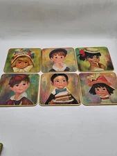 VINTAGE WIN-EL-WARE PLACEMATS/LARGE COASTERS BIG-EYED CHILDREN (SET OF 6)