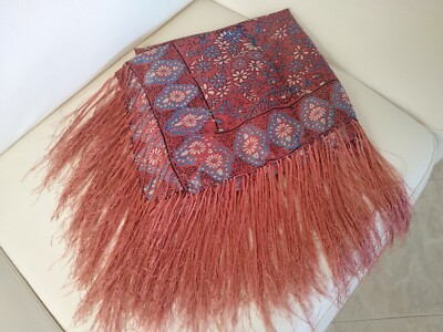 Antico grande scialle stola foulard costume sardo seta frangia
