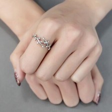 Leaf Vine Branch White CZ Band Stainless Steel Women's Promise Ring Gifts NEW