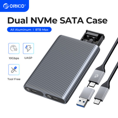 ORICO Dual-Bay NVME SATA M2 SSD Gehäuse 10Gbps M.2 Type-C for PCIe M-Key B&M Key