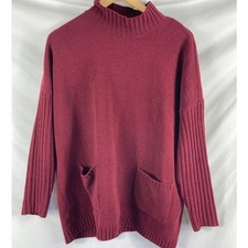 J Jill Chenille Mock Neck Red Oversized Sweater Size Small