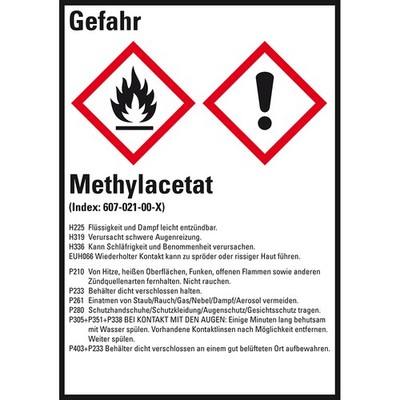 Aufkleber GHS-Etikett Methylacetat GefStoffV/GHS/CLP Folie 52x74mm 10/Bogen