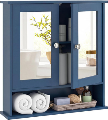 Bathroom Medicine Cabinet with Mirror, Wall Mounted Wooden Hanging Organizer wit