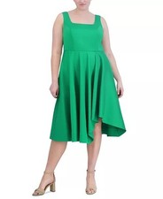 Eliza J Plus Size Square-Neck Asymmetrical-Hem Fit & Flare Dress Sz16W $ 208