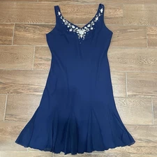 Royal Blue Gold Embroidered Beaded Neck S.L. Fashions Cocktail Evening Dress 18