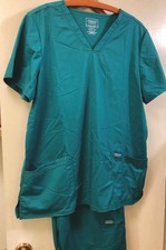 CHEROKEE Workwear Unisex Men Women XL Green V-Neck Scrub Top Bottoms TWO 4 ONE