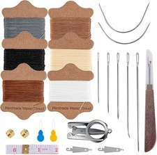 22 PCS Leather Sewing Kit for Hand Stitching, Waxed Thread with 6 Colors, Sewing