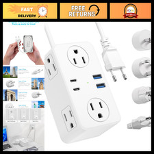 Universal Travel Plug Adapter with 6 AC Outlets  4 USB Ports, 3ft Extension Cor