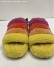 Women's UGG Fluff Yellow Rainbow Ombre Yeah Slide Slippers Size 10