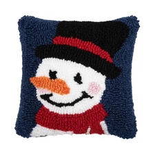 Christmas Snowman Wishes Small Petite Mini Hooked Accent Pillow 8" x 8" Xmas ...