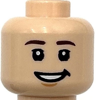 Lego New Light Nougat Minifigure Head Dual Sided Dark Brown Eyebrows Grin Part