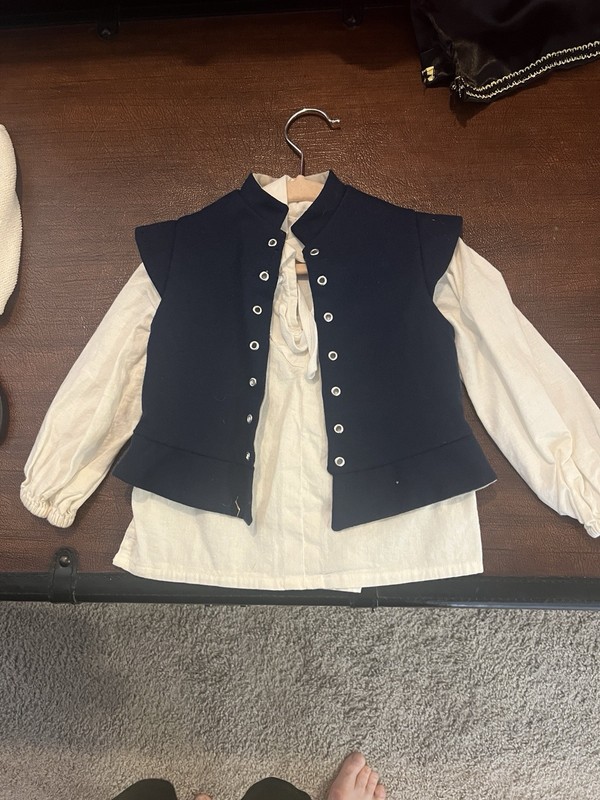 Toddler Renaissance Costume Set Blue Vest & White Long Sleeve Shirt 
