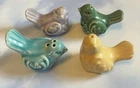 4 Small Sitting Ceramic Birds Salt and Pepper Shakers Green Yellow Blue Lavender