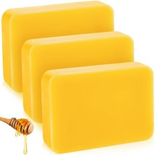 Treela 3 Pcs 1 LB Yellow Pure Beeswax Block Natural Beeswax Cosmetic Grade Wa...