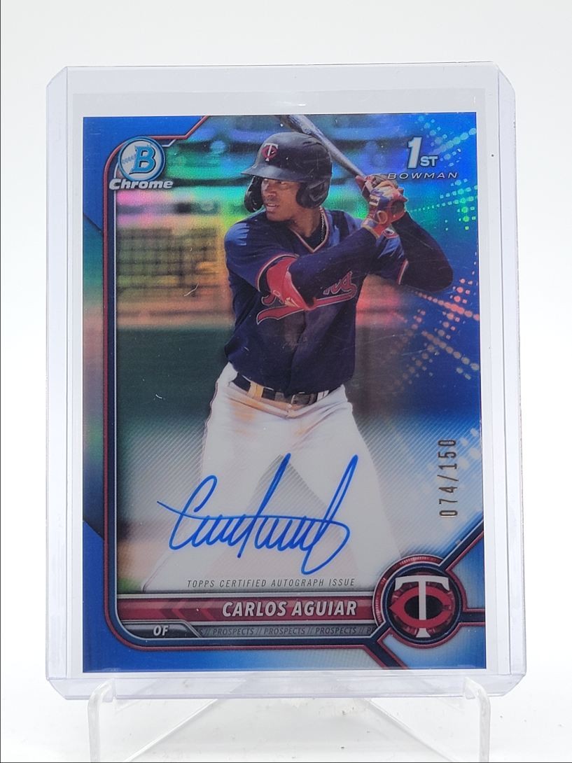CARLOS AGUIAR 2022 BOWMAN CHROME 1ST BLUE REFRACTOR AUTO /150 Q0566