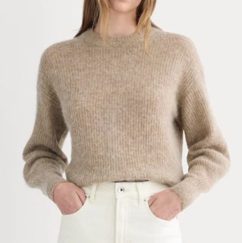 Everlane The Cocoon Crew Sweater in Alpaca Wool Blend Heathered Camel Size XS