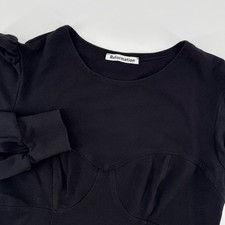 Reformation Bodysuit Women Small Black Puff Sleeve Bustier Seam Organic Cotton
