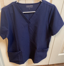 Mandala Women's Scrub Top SS Navy Blue 6 pockets V-Neck Medium Equa-Tek L K