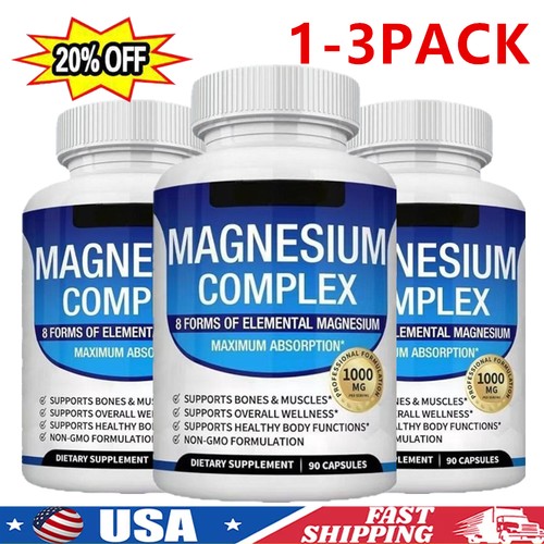 1-3PACK Magnesium-Complex 1000mg - 8 Forms of Elemental Magnesium - 90Capsules - Picture 2 of 14