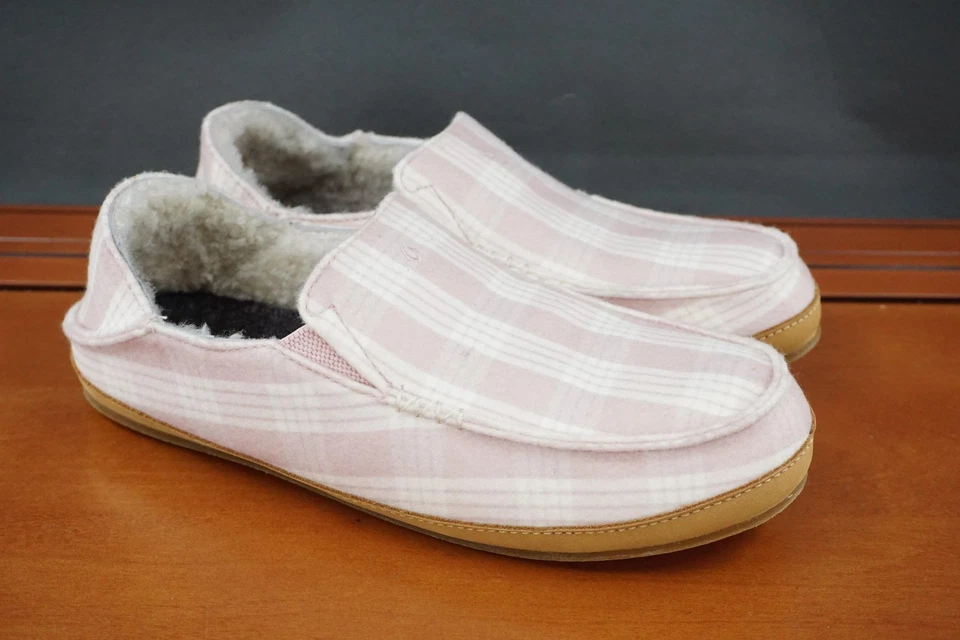 OluKai Nohea Palaka Shoes Womens 9 Pink Plaid Slip On Slippers Casual Comfort - Image 3 of 4