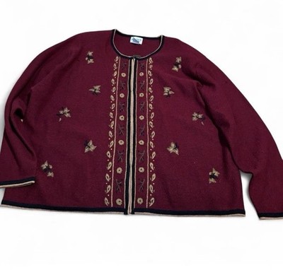 Women's Red Cardigan Sweater Open Front, Long Sleeve, Plus Size 2XL 100% Wool
